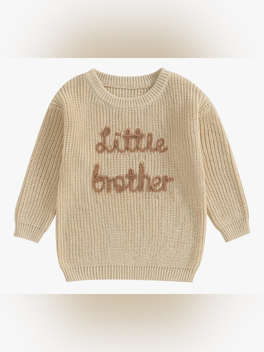 Hand Knit Infant Baby Brother Sweater Neutral 0-3M